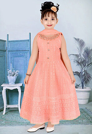 Embroidered Georgette Gown in Peach