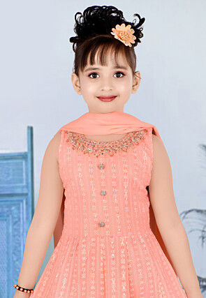 Embroidered Georgette Gown in Peach