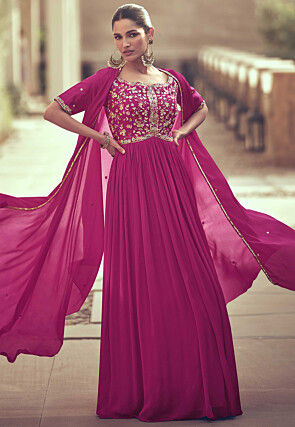 Embroidered Georgette Gown in Pink