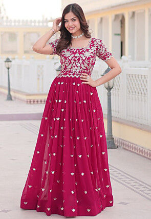 Embroidered Georgette Gown in Pink
