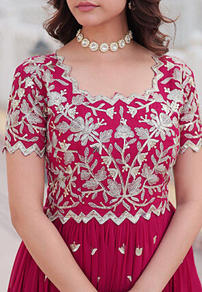 Embroidered Georgette Gown in Pink