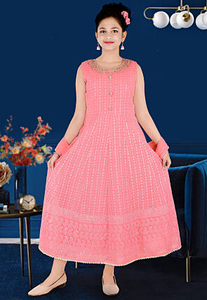 Embroidered Georgette Gown in Pink