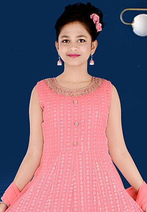 Embroidered Georgette Gown in Pink