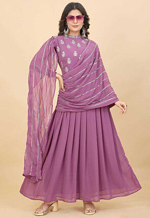 Embroidered Georgette Gown in Purple