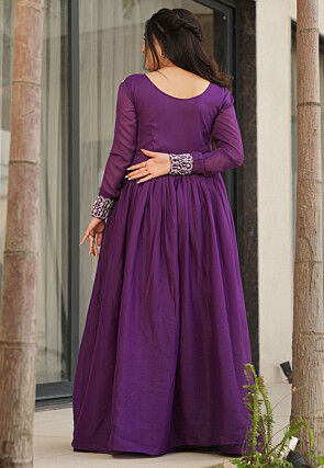 Embroidered Georgette Gown in Purple