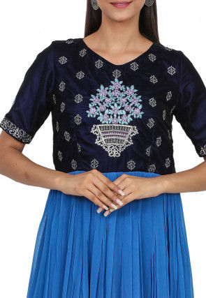 Embroidered Georgette Gown in Shaded Blue