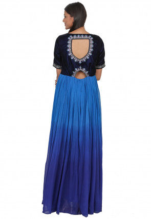Embroidered Georgette Gown in Shaded Blue