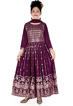 Embroidered Georgette Gown in Violet