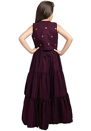 Embroidered Georgette Gown in Wine