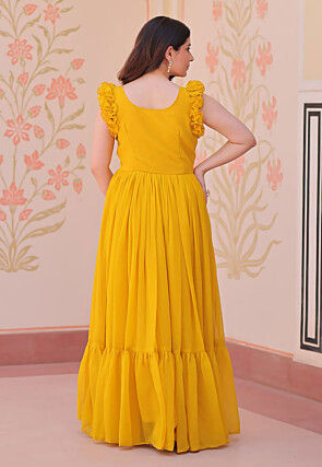 Embroidered Georgette Gown in Yellow