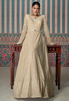 Embroidered Georgette Gowns in Beige