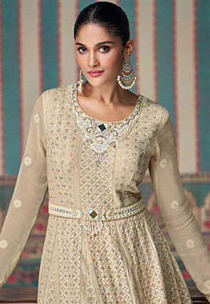 Embroidered Georgette Gowns in Beige