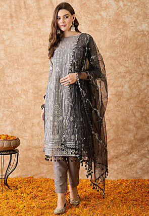 Embroidered Georgette in Grey