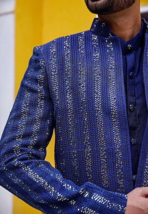 Embroidered Georgette Jacket in Indigo Blue