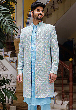 Embroidered Georgette Jacket in Light Blue