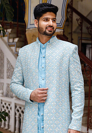 Embroidered Georgette Jacket in Light Blue