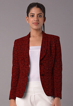Embroidered Georgette Jacket in Maroon