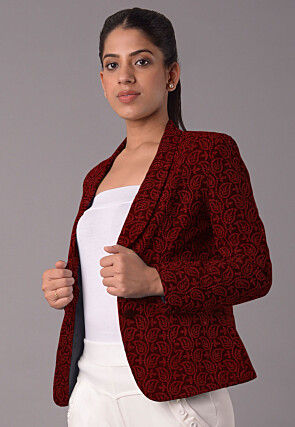 Embroidered Georgette Jacket in Maroon