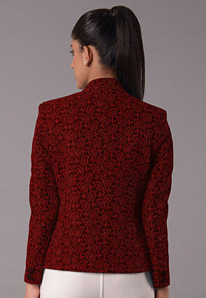 Embroidered Georgette Jacket in Maroon