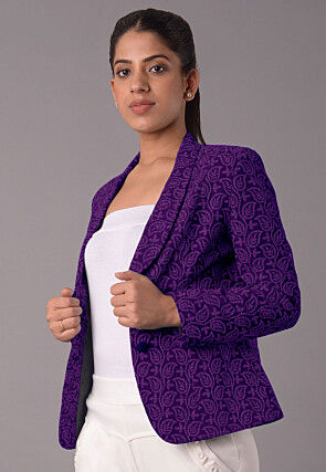 Embroidered Georgette Jacket in Purple