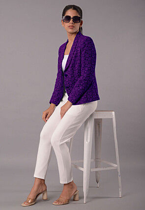 Embroidered Georgette Jacket in Purple