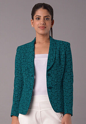 Embroidered Georgette Jacket in Teal Blue