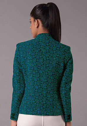 Embroidered Georgette Jacket in Teal Blue