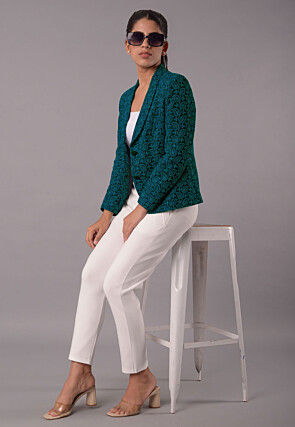 Embroidered Georgette Jacket in Teal Blue