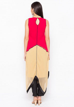 Embroidered Georgette Jacket Style Kurta in Orange and White