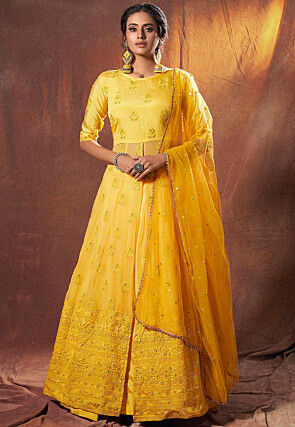 Buy Yellow Net Lehenga Choli With Net Jacket Online - LLCV01181 | Andaaz  Fashion