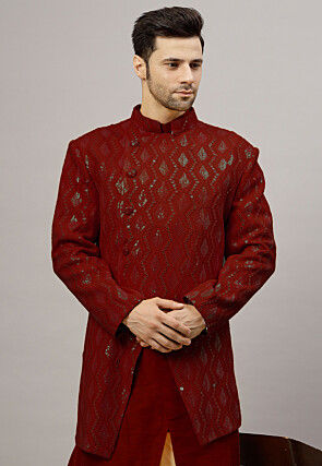 Embroidered Georgette Jodhpuri Jacket in Maroon