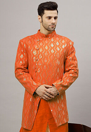 Embroidered Georgette Jodhpuri Jacket in Orange