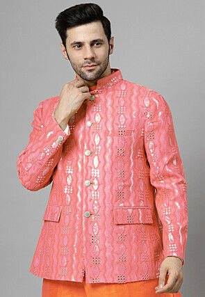Embroidered Georgette Jodhpuri Jacket in Pink