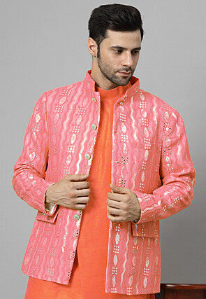Embroidered Georgette Jodhpuri Jacket in Pink