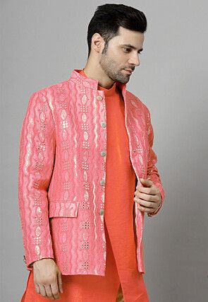 Embroidered Georgette Jodhpuri Jacket in Pink