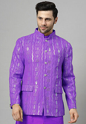 Embroidered Georgette Jodhpuri Jacket in Purple