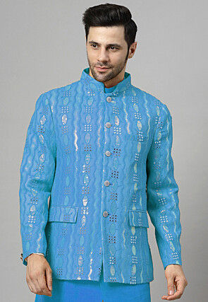 Embroidered Georgette Jodhpuri Jacket in Sky Blue