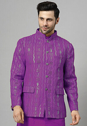 Embroidered Georgette Jodhpuri Jacket in Violet