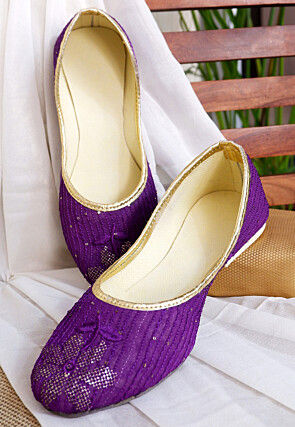 Embroidered Georgette Women Jutti in Purple