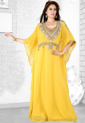 Embroidered Georgette Kaftan in Yellow