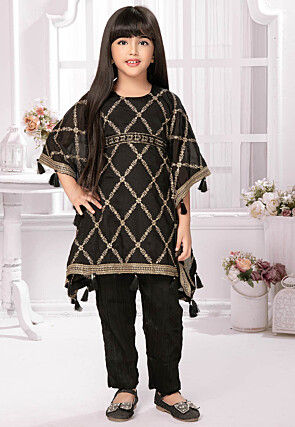 Embroidered Georgette Kaftan Set in Black