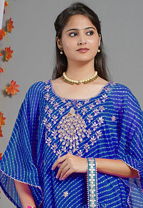 Embroidered Georgette Kaftan Set in Royal Blue