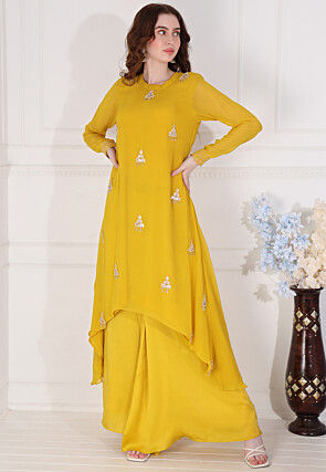Embroidered Georgette Kurt Set in Yellow