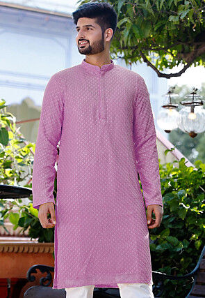 Embroidered Georgette Kurta in Baby Pink