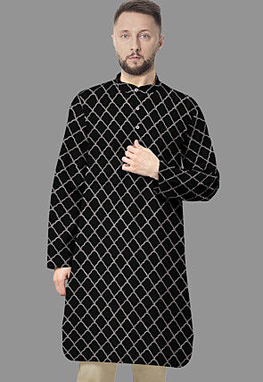 Embroidered Georgette Kurta in Black