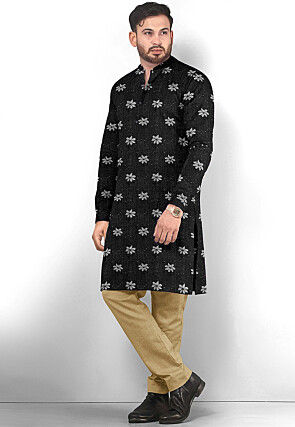 Embroidered Georgette Kurta in Black