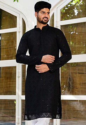 Embroidered Georgette Kurta in Black