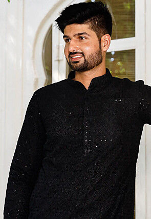 Embroidered Georgette Kurta in Black