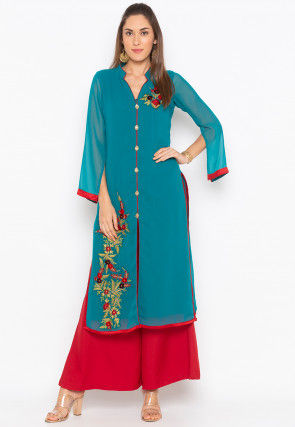 Embroidered Georgette Kurta in Blue