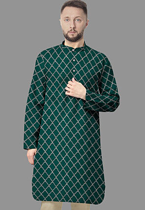 Embroidered Georgette Kurta in Dark Green